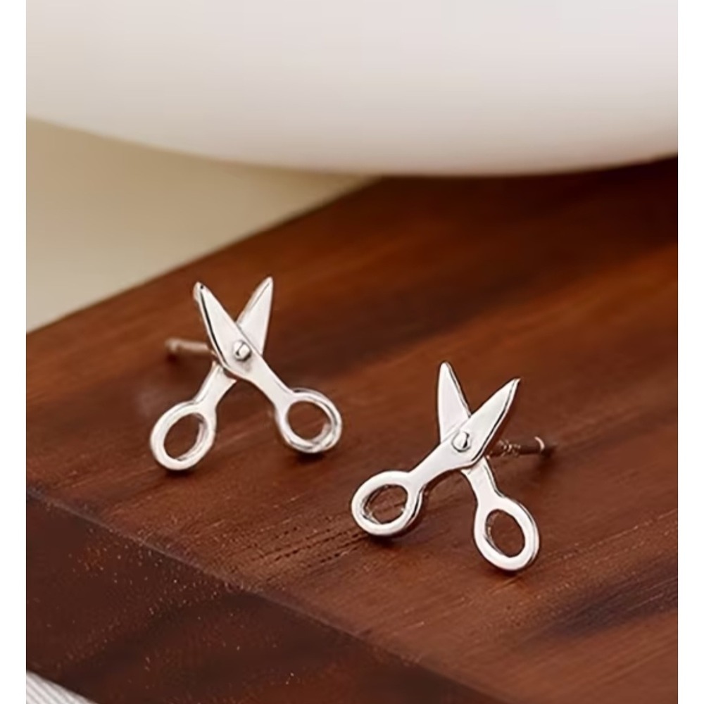 Silver Scissor Stud Earrings Minimalist Hairdresser Hairstylist Sewing Jewelry